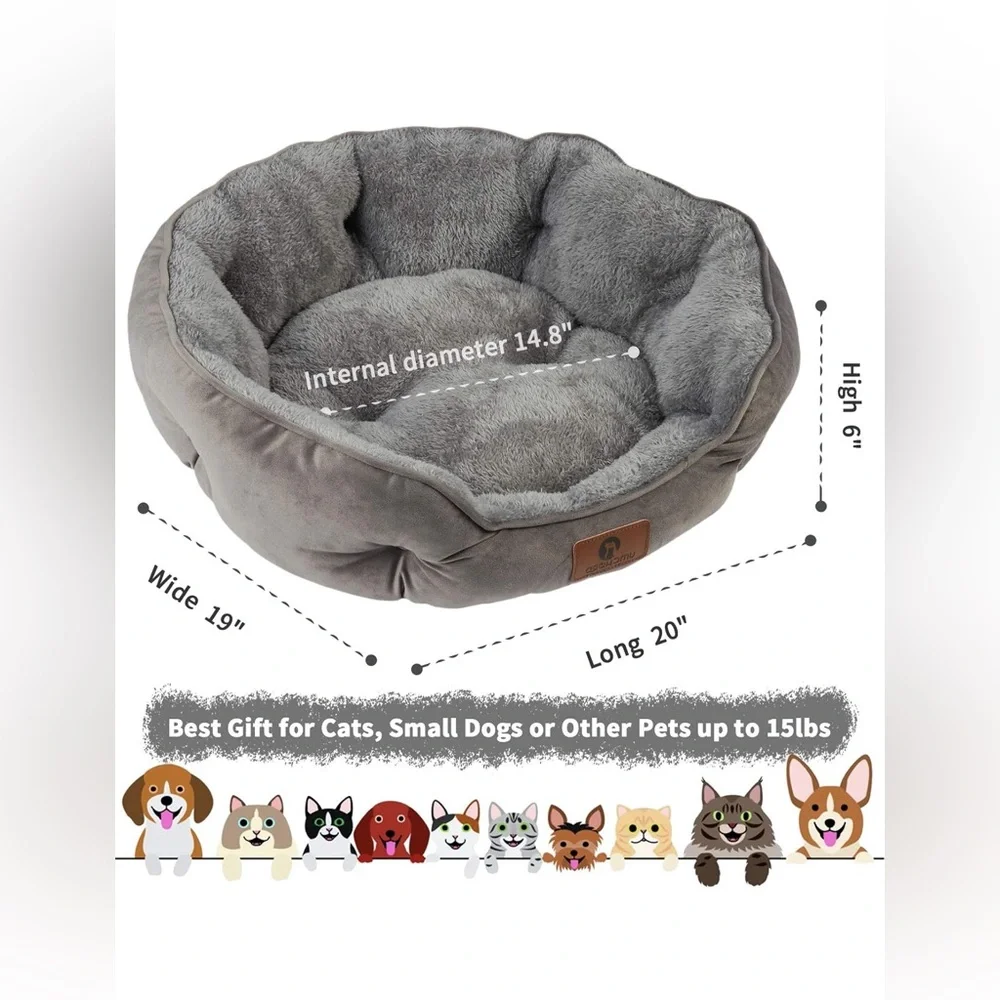 Asvin Grey Plush Pet Bed, 20 inches